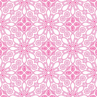 Dekoratif mandala ile kusursuz bir şablon. Soyut yuvarlak karalama çiçek arkaplanı. Çiçek geometrik sonsuzluk arka planı. Ambalaj kağıdı, tekstil, kumaş. Vektör illüstrasyonu. 