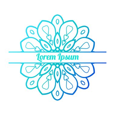 Ortasında boş alan olan renkli bir çiçek kartı var. Dekoratif mandala ile davetiye şablonu. Lotus çiçeği kartı, poster, broşür. Vektör illüstrasyonu. 