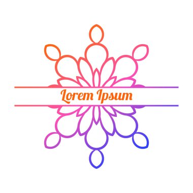 Ortasında boş alan olan renkli bir çiçek kartı var. Dekoratif mandala ile davetiye şablonu. Lotus çiçeği kartı, poster, broşür. Vektör illüstrasyonu. 