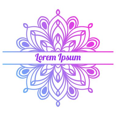 Ortasında boş alan olan renkli bir çiçek kartı var. Dekoratif mandala ile davetiye şablonu. Lotus çiçeği kartı, poster, broşür. Vektör illüstrasyonu. 