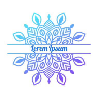 Ortasında boş alan olan renkli bir çiçek kartı var. Dekoratif mandala ile davetiye şablonu. Lotus çiçeği kartı, poster, broşür. Vektör illüstrasyonu. 