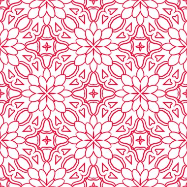 Dekoratif mandala ile kusursuz bir şablon. Soyut yuvarlak karalama çiçek arkaplanı. Çiçek geometrik sonsuzluk arka planı. Ambalaj kağıdı, tekstil, kumaş. Vektör illüstrasyonu. 