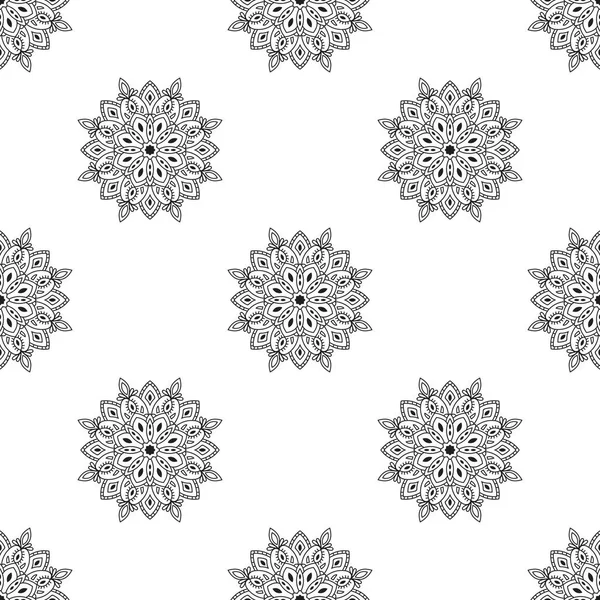 Fantasía Patrón Sin Costura Con Mandala Ornamental Fondo Flores Garabato — Archivo Imágenes Vectoriales