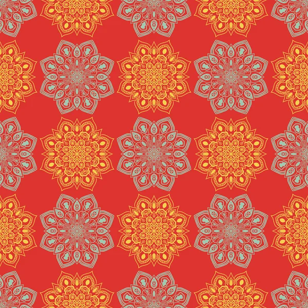 Fantasievolles Nahtloses Muster Mit Ornamentalem Mandala Abstrakte Runde Kritzelblume Hintergrund — Stockvektor