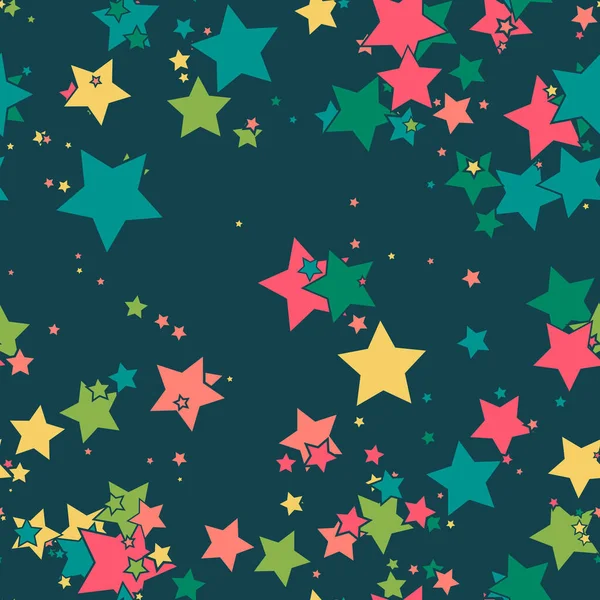 Cartoon Bunte Geo Nahtlose Muster Mit Chaotischen Sternen Konfetti Geschenkpapier — Stockvektor