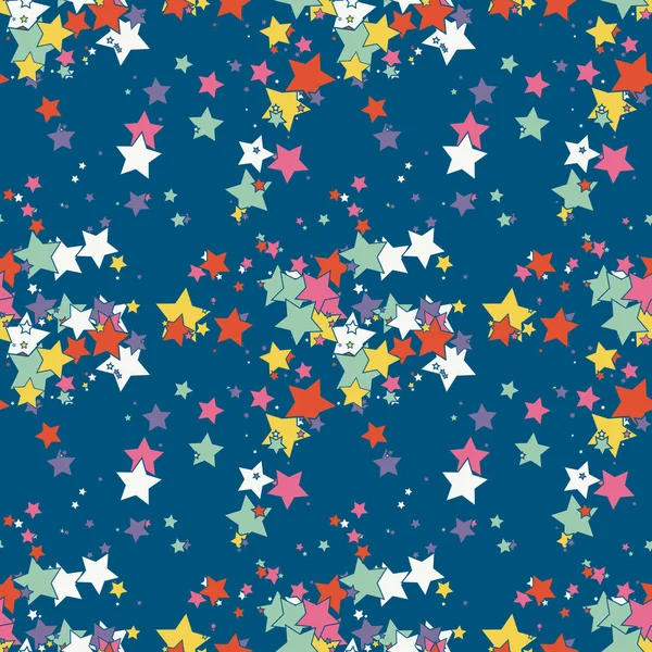 Cartoon Colorful Geo Seamless Pattern Chaotic Stars Confetti Wrapping Paper — Stock Vector