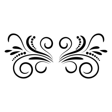 Tasarım, girdap ve kıvrım için siyah soyut kıvırcık element. Bölücü, çerçeve beyaz arkaplanda izole edildi. Vektör illüstrasyonu.   