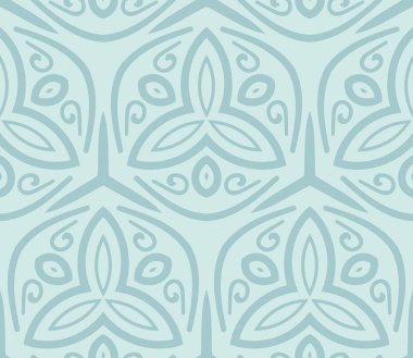 Soyut çiçek süsü, pürüzsüz desen. Fantazi geometrik arka plan. Ambalaj kağıdı, tekstil, kumaş. Vektör illüstrasyonu.  