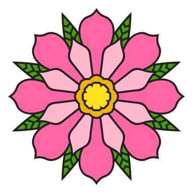 Renkli çiçek mandala. Beyaz arkaplanda izole edilmiş boyama kitabı için karalama yuvarlak dekoratif öğe. Çiçekli geometrik çember. Vektör illüstrasyonu. 