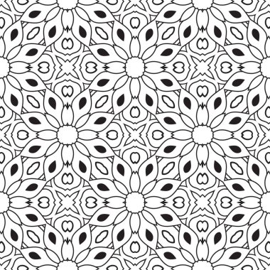Süslü mandala ile kusursuz bir şablon. Soyut yuvarlak karalama çiçek arkaplanı. Çiçekli geometrik çember. Vektör illüstrasyonu.  
