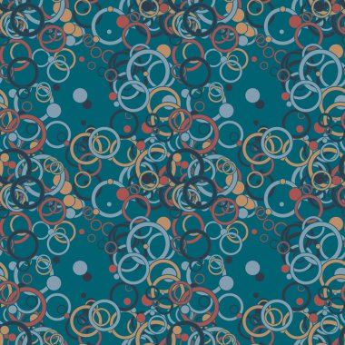 Renkli kaotik ince çizgi daireleri olan soyut, pürüzsüz desenler, arka planda halkalar. Sonsuz dağınık geometrik desen. Vektör illüstrasyonu.  