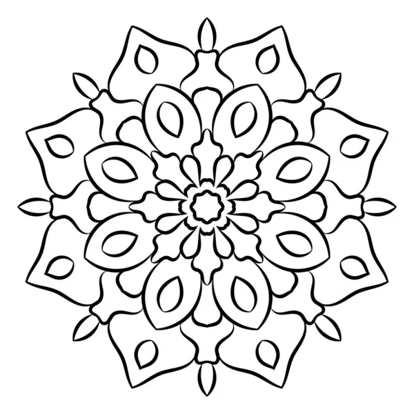 Mandala Flor Contorno Preto Doodle Redondo Elemento Decorativo Para Colorir — Vetor de Stock