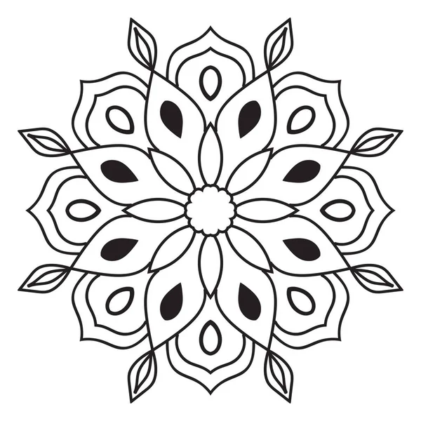 Mandala Flor Contorno Preto Doodle Redondo Elemento Decorativo Para Colorir — Vetor de Stock