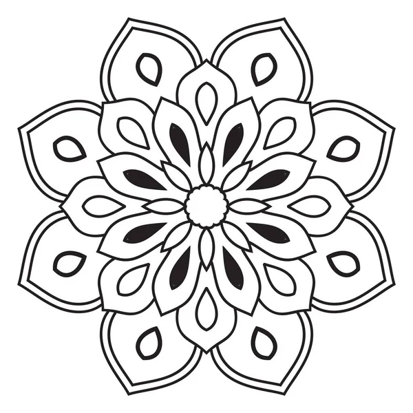 Mandala Fleur Contour Noir Doodle Ronde Élément Décoratif Pour Livre — Image vectorielle