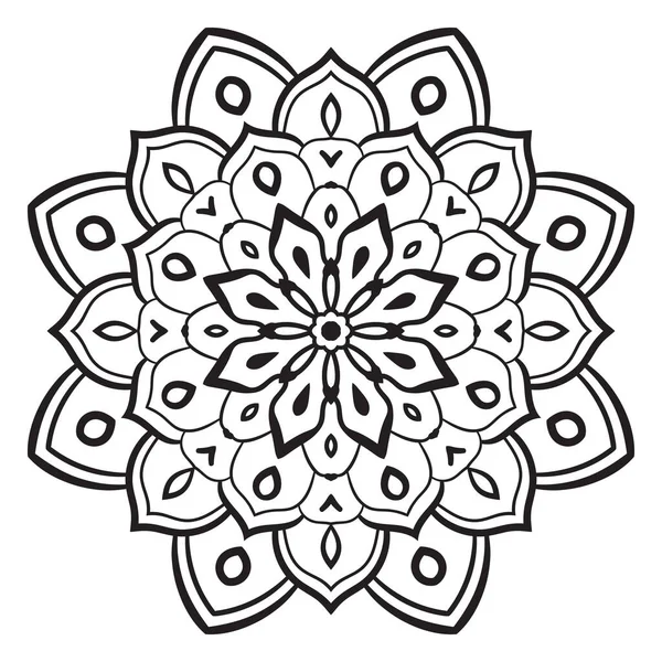 Mandala Fleur Contour Noir Doodle Ronde Élément Décoratif Pour Livre — Image vectorielle