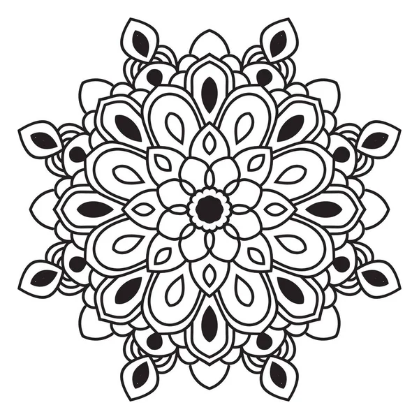 Zwarte Omtrek Bloem Mandala Doodle Ronde Decoratieve Element Voor Kleurboek — Stockvector