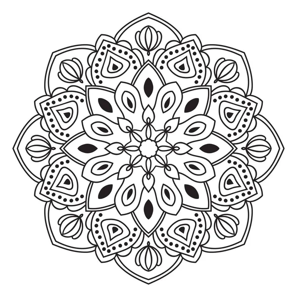 Zwarte Omtrek Bloem Mandala Doodle Ronde Decoratieve Element Voor Kleurboek — Stockvector