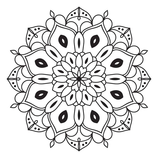 Zwarte Omtrek Bloem Mandala Doodle Ronde Decoratieve Element Voor Kleurboek — Stockvector