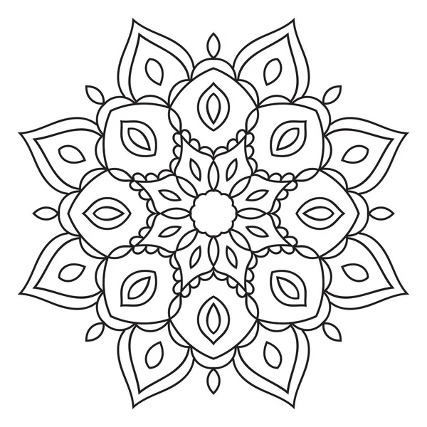 Mandala Flor Contorno Preto Doodle Redondo Elemento Decorativo Para Colorir — Vetor de Stock