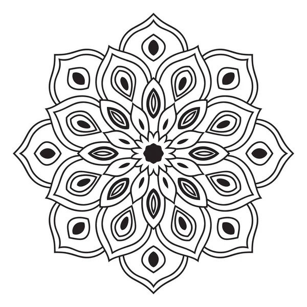 Zwarte Omtrek Bloem Mandala Doodle Ronde Decoratieve Element Voor Kleurboek — Stockvector