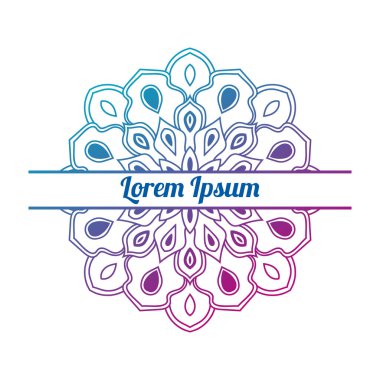 Ortasında boş alan olan renkli bir çiçek kartı var. Dekoratif mandala ile davetiye şablonu. Lotus çiçeği kartı, poster, broşür. Vektör illüstrasyonu.