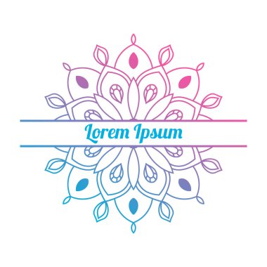 Ortasında boş alan olan renkli bir çiçek kartı var. Dekoratif mandala ile davetiye şablonu. Lotus çiçeği kartı, poster, broşür. Vektör illüstrasyonu.