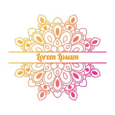 Ortasında boş alan olan renkli bir çiçek kartı var. Dekoratif mandala ile davetiye şablonu. Lotus çiçeği kartı, poster, broşür. Vektör illüstrasyonu.