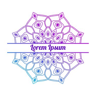 Ortasında boş alan olan renkli bir çiçek kartı var. Dekoratif mandala ile davetiye şablonu. Lotus çiçeği kartı, poster, broşür. Vektör illüstrasyonu.