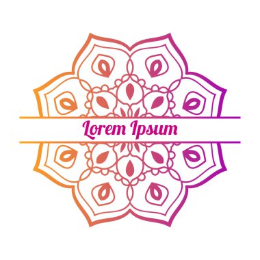 Ortasında boş alan olan renkli bir çiçek kartı var. Dekoratif mandala ile davetiye şablonu. Lotus çiçeği kartı, poster, broşür. Vektör illüstrasyonu.