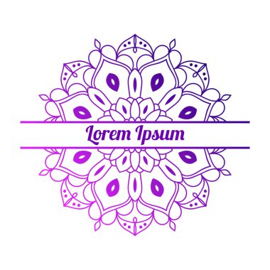 Ortasında boş alan olan renkli bir çiçek kartı var. Dekoratif mandala ile davetiye şablonu. Lotus çiçeği kartı, poster, broşür. Vektör illüstrasyonu.