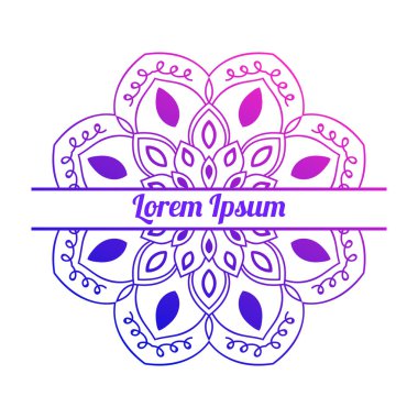 Ortasında boş alan olan renkli bir çiçek kartı var. Dekoratif mandala ile davetiye şablonu. Lotus çiçeği kartı, poster, broşür. Vektör illüstrasyonu.