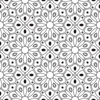 Dekoratif mandala ile kusursuz bir şablon. Soyut yuvarlak karalama çiçek arkaplanı. Çiçek geometrik sonsuzluk arka planı. Ambalaj kağıdı, tekstil, kumaş. Vektör illüstrasyonu. 