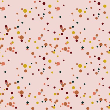 Rengarenk kaotik daireleri olan soyut, pürüzsüz bir desen. Sonsuz noktalı dağınık geometrik desen. Rastgele puantiye. Vektör illüstrasyonu.   