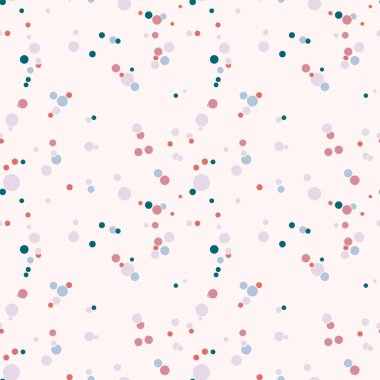 Rengarenk kaotik daireleri olan soyut, pürüzsüz bir desen. Sonsuz noktalı dağınık geometrik desen. Rastgele puantiye. Vektör illüstrasyonu.   