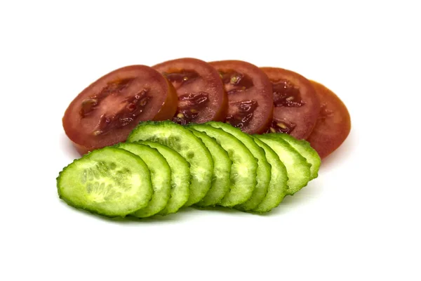 Sliced Cucumbers Tomatoes White Background — Stock Photo, Image