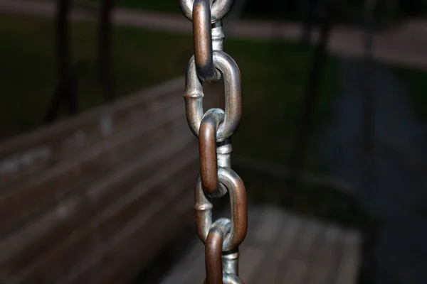 Iron Chain Rusty Swing Public Park Close — Stock Photo, Image