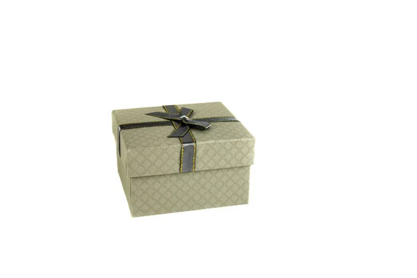 Grey Gift Box Bow Isolated White Background — Stock Photo, Image