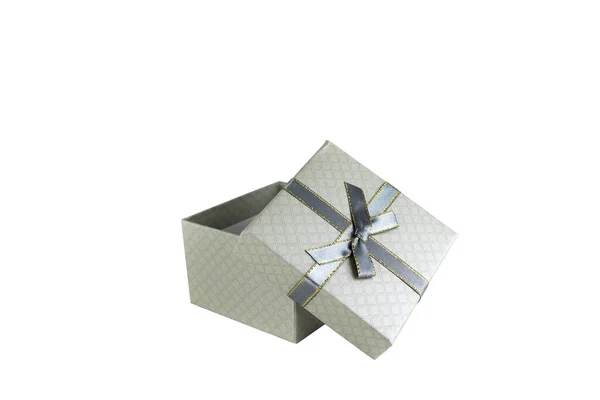 Grey Gift Box Open Lid Isolated White Background — Stock Photo, Image