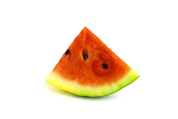 Eine Scheibe Reife Wassermelone Nahaufnahme Isoliert Auf Weißem Hintergrund — Stockfoto