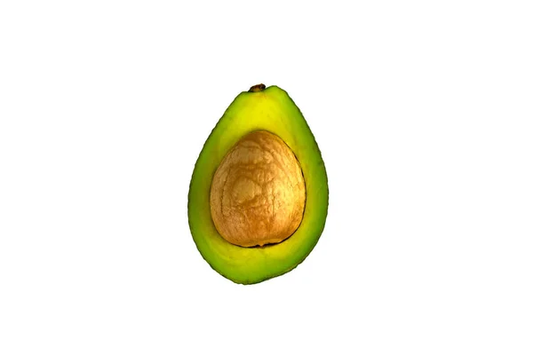 Half Van Een Avocado Met Een Steen Close Geïsoleerd Een — Stockfoto