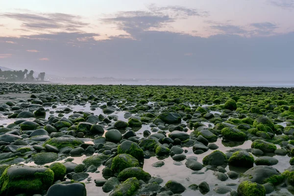 Extremt Lågt Tidvatten Venturakusten Ger Klippig Strand Och Himmel Ett — Stockfoto