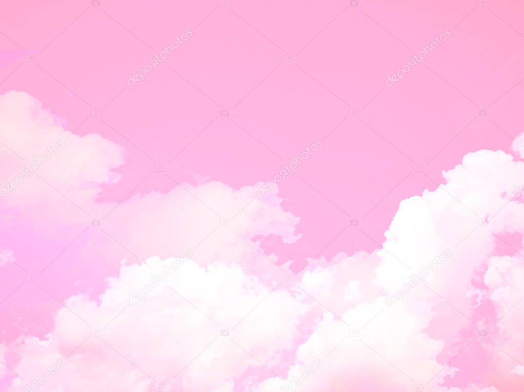 Beautiful Bright Cloud and Sky Nature. Copy Space Concept. Beauty Color Pink Sky with White Fluffy Clouds Abstract for Background