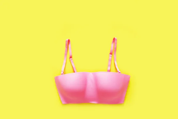 Beautiful Pink Underwear Isolated Yellow Color Pastel Valentine Day Set — Stock Photo, Image