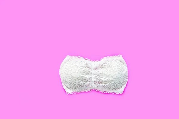 Bella Biancheria Intima Pizzo Bianco Isolato Colore Rosa Pastello San — Foto Stock