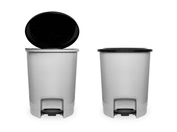 Trash Can Plastic Black Isolated White Background Clipping Path Beautiful — Stock Photo, Image