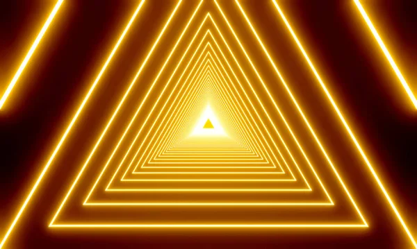 Renderização Efeito Luz Triangular Néon Dourado Brilhante Com Linhas Brilhantes — Fotografia de Stock