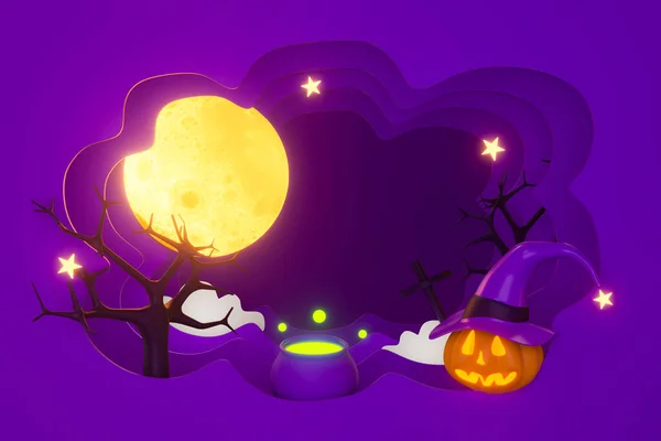 Glad Halloween Pumpa Bakgrund Abstrakt Höst Med Månen Stjärna Häxkruka — Stockfoto
