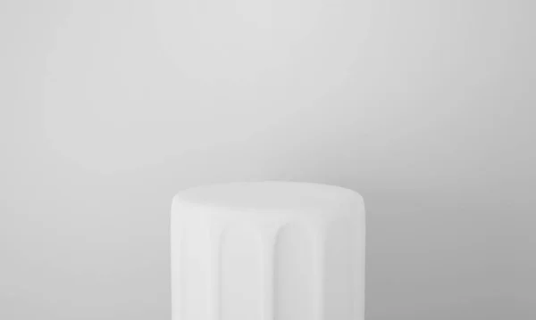 3d white stand podium scene in studio room. Empty cylinder isolated on white background. 3d rendering for cosmetic, platform or display product. Minimal abstract table.