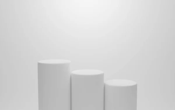 Representación Escena Podio Blanco Vacío Pedestal Textura Fondo Blanco Abstracto — Foto de Stock
