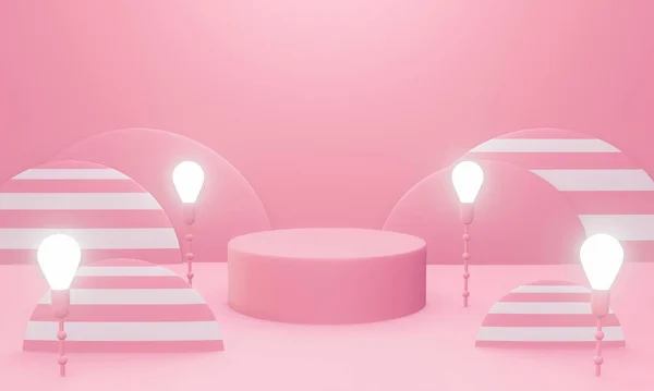 Vaaleanpunainen Palkintopallokenttä Tai Jalusta Pastellitaustalla Abstrakteja Geometrisia Muotoja Studiossa Renderöinti — kuvapankkivalokuva